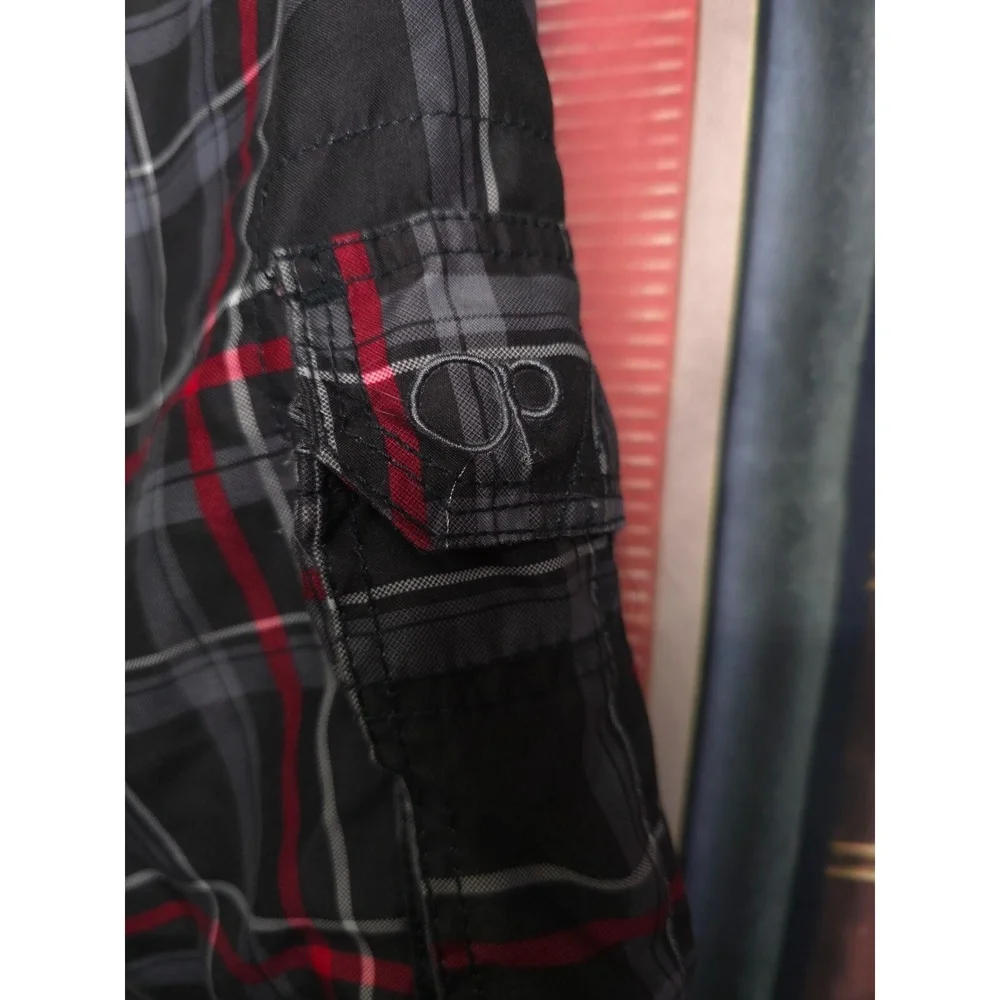 Op Ocean Pacific Men's Plaid Cargo Swim Trunks L Black/Red